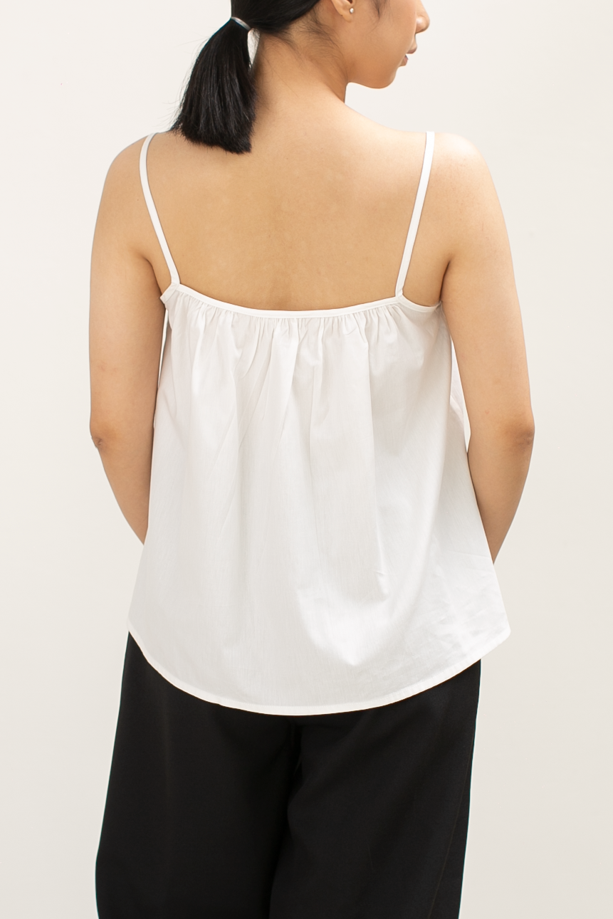 reversible fold ruche tank - white