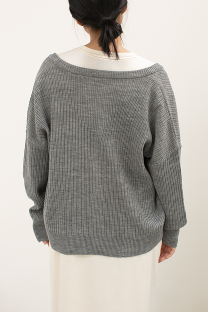 knit loose button cardigan - grey