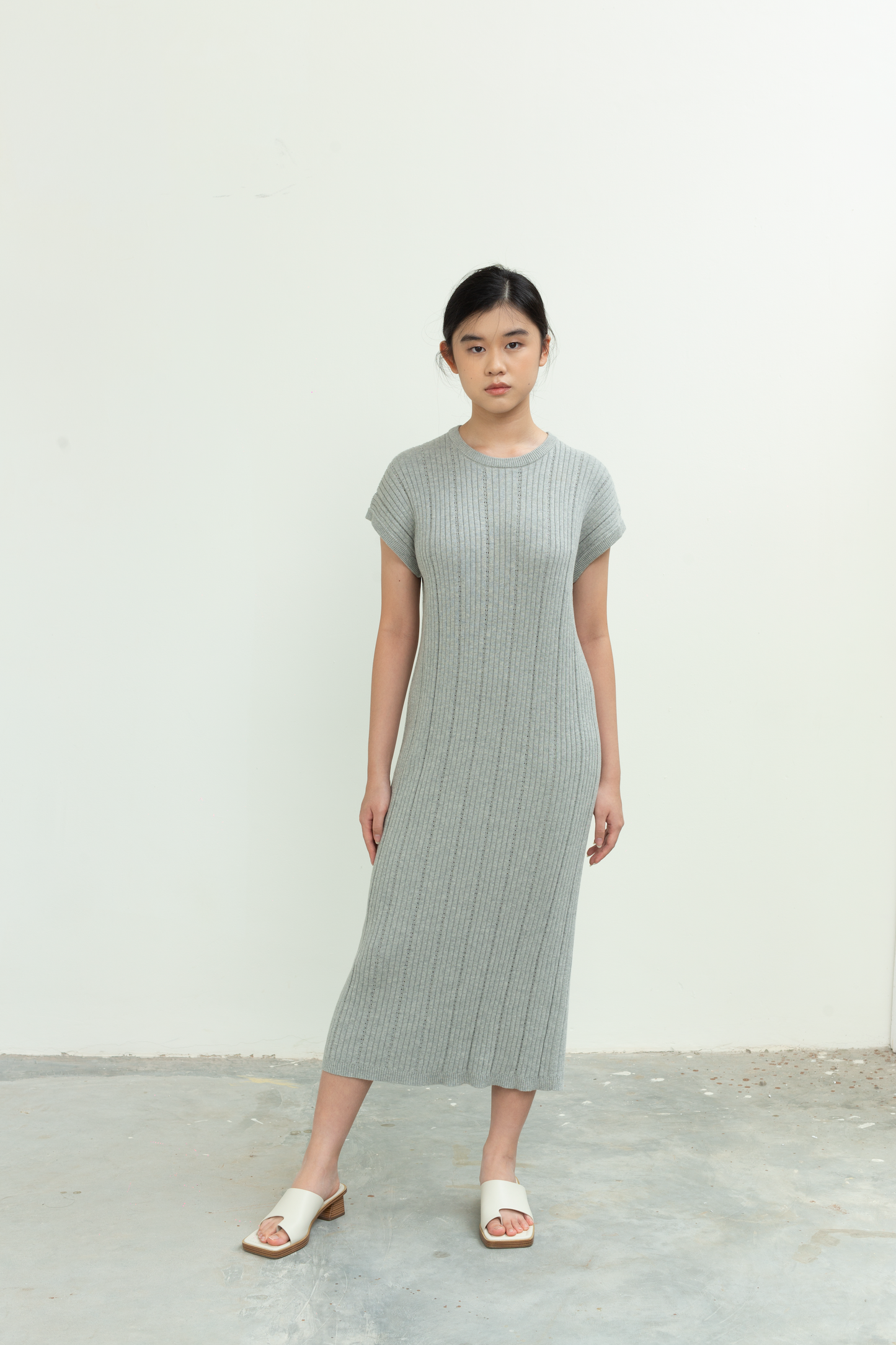 textured knit midi dress - grey