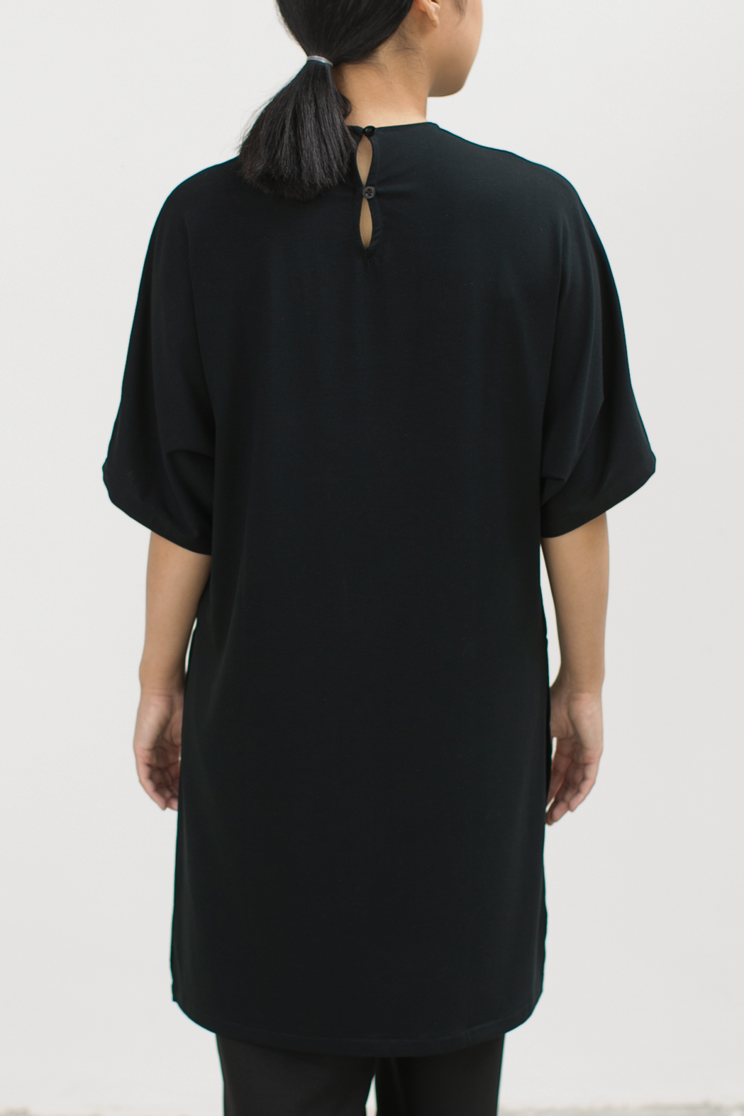 loose raglan long top - black