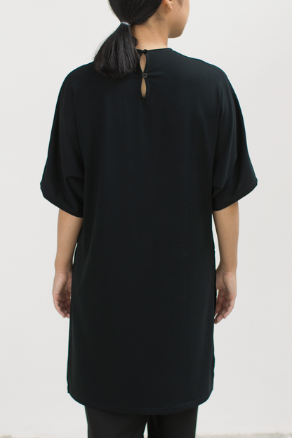 loose raglan long top - black