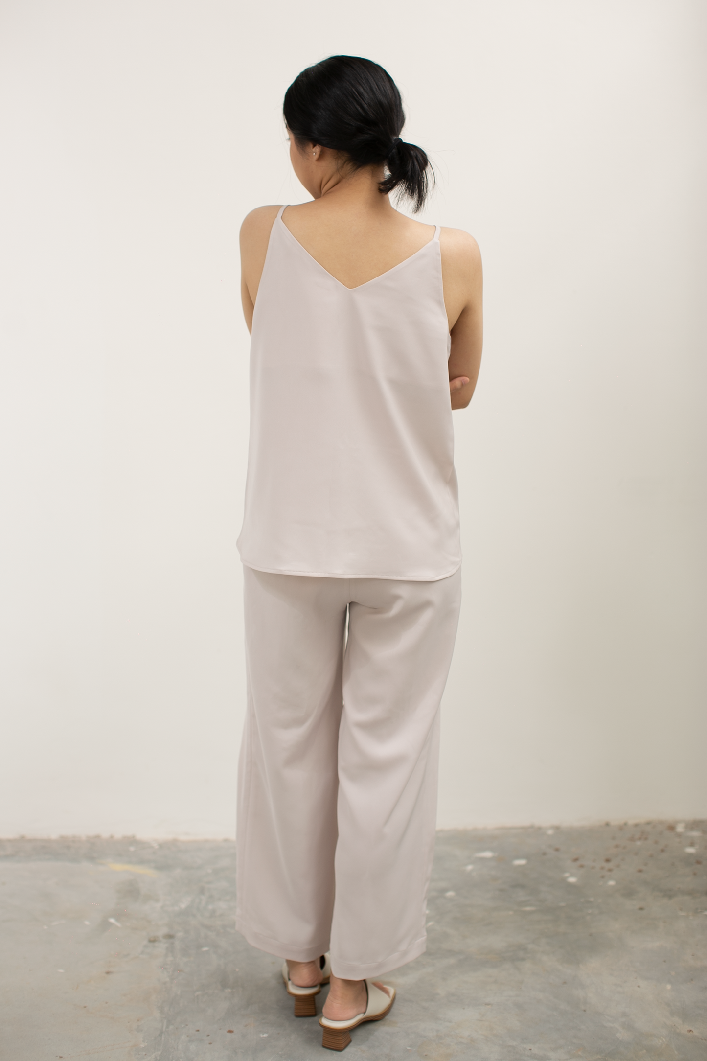 tulip fold long pants - grey