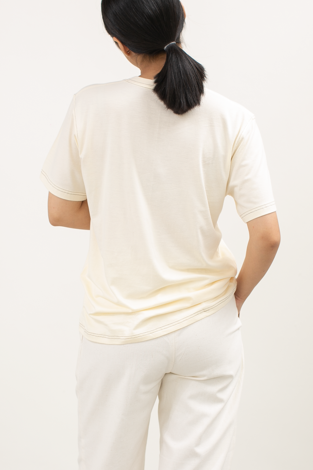 bamboo contrast basic tee - cream