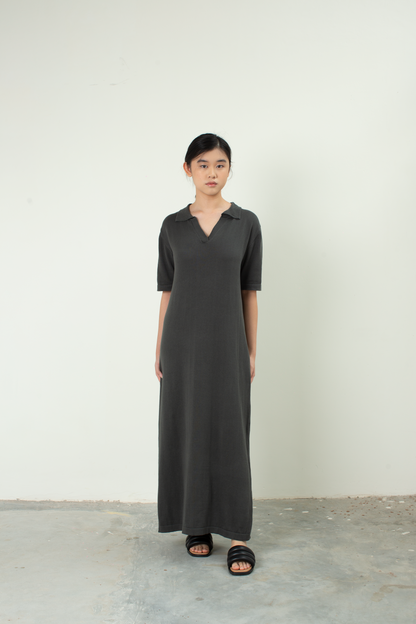 knit v-neck maxi dress - dark grey