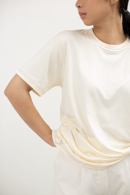 bamboo contrast basic tee - cream