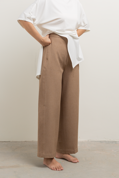 semiwool crease pants - brown