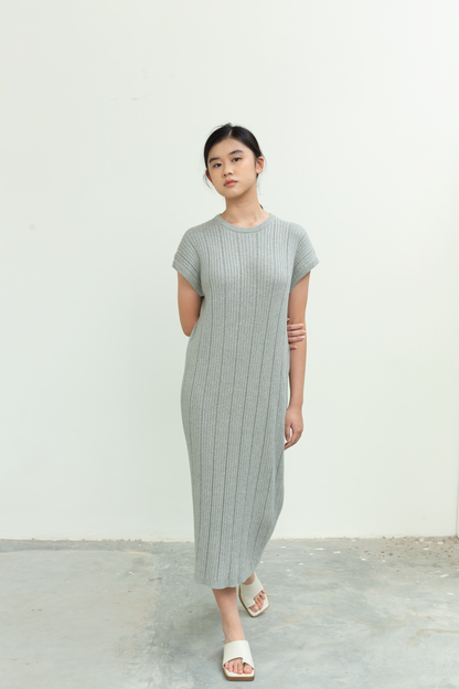 textured knit midi dress - grey