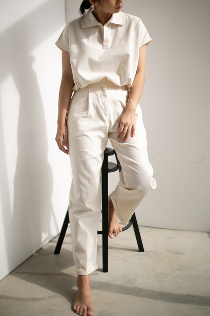 linen straight pants - ivory