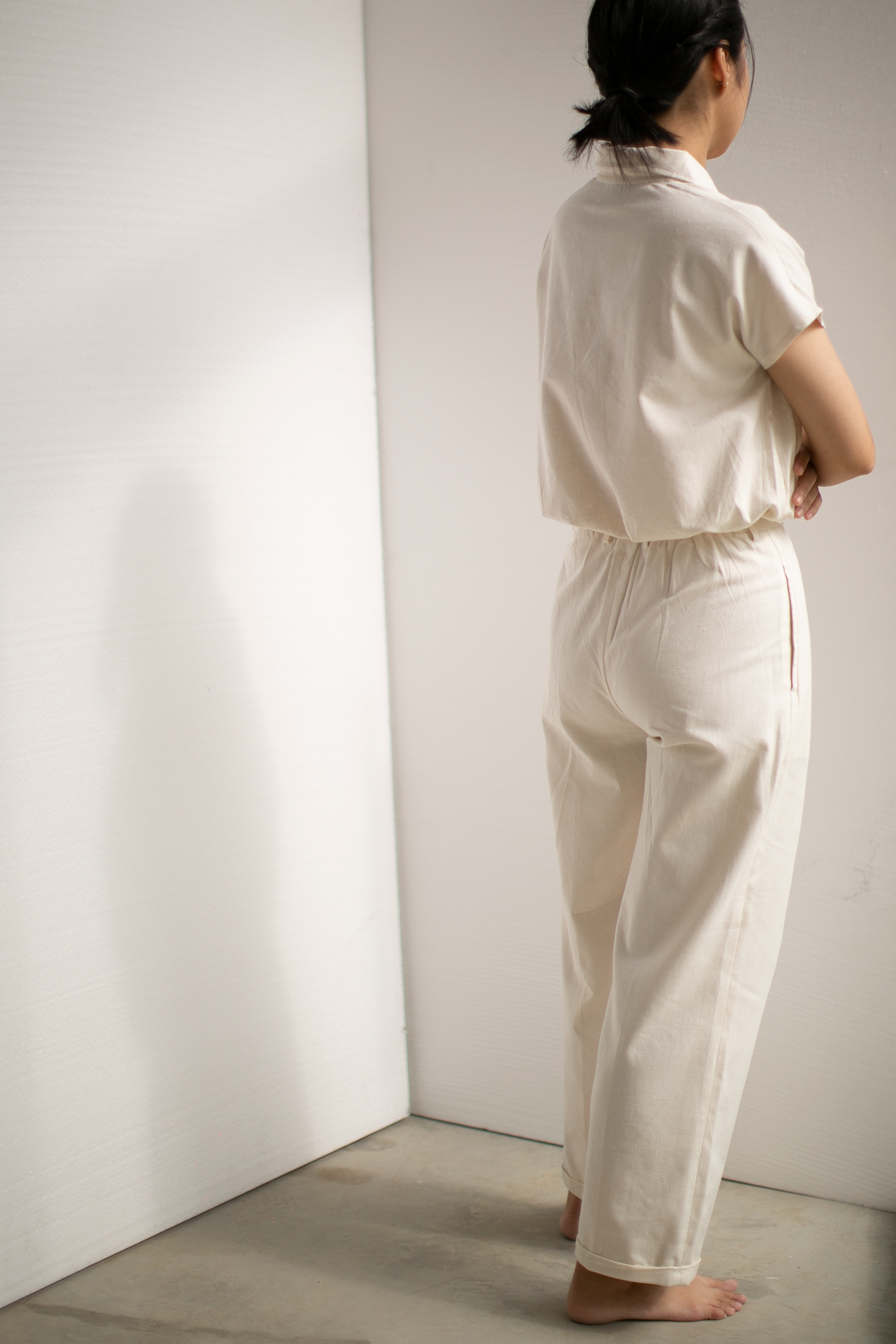 linen straight pants - ivory