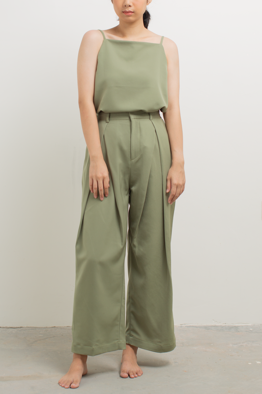 tulip fold long pants - green