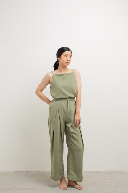 tulip fold long pants - green