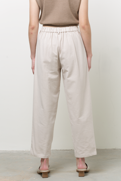 linen blend mid-waist straight pants - ecru