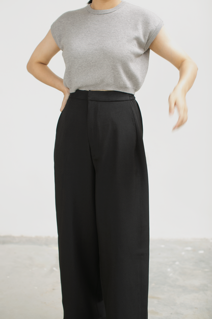 semiwool crease pants - black