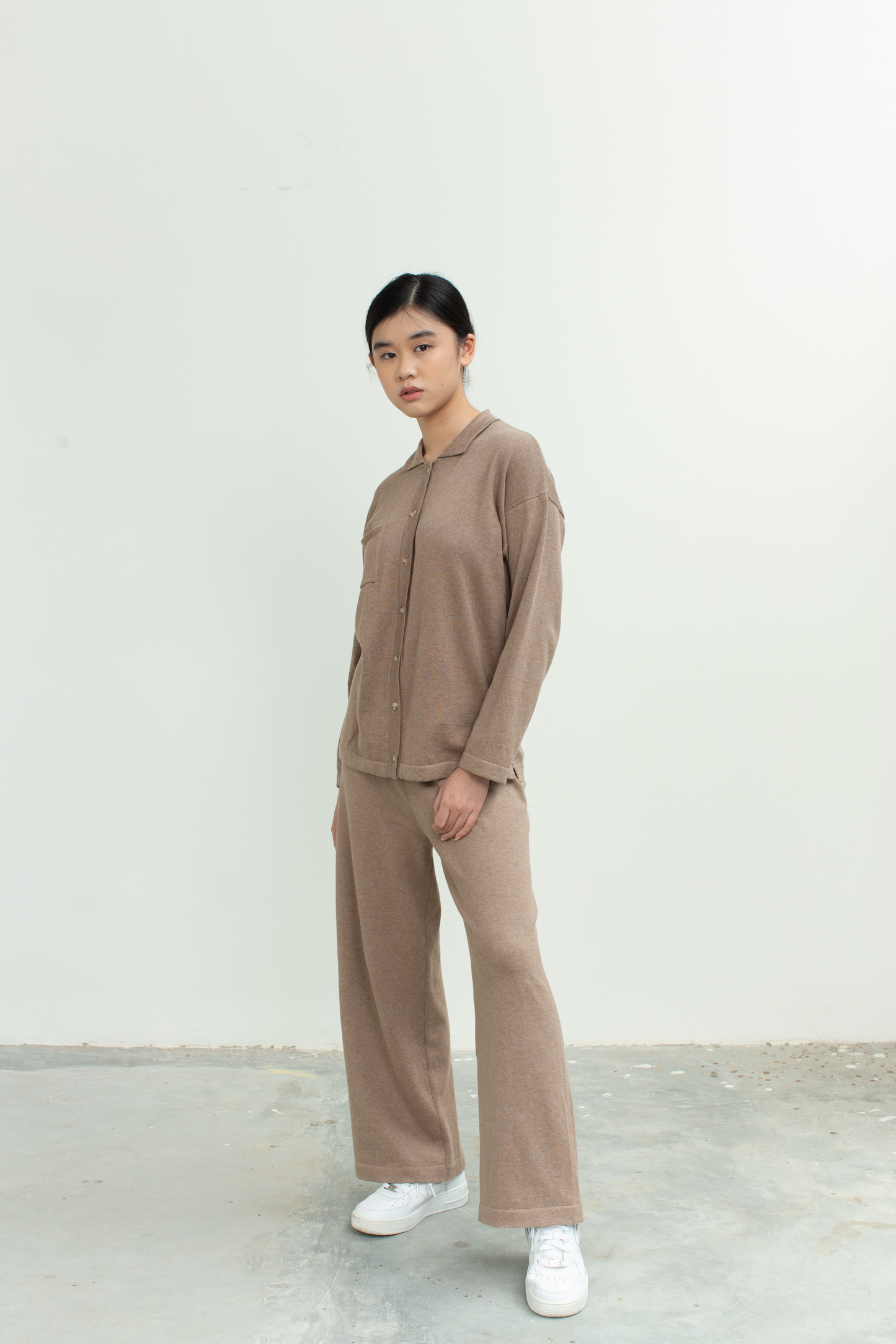 knit long pants - brown