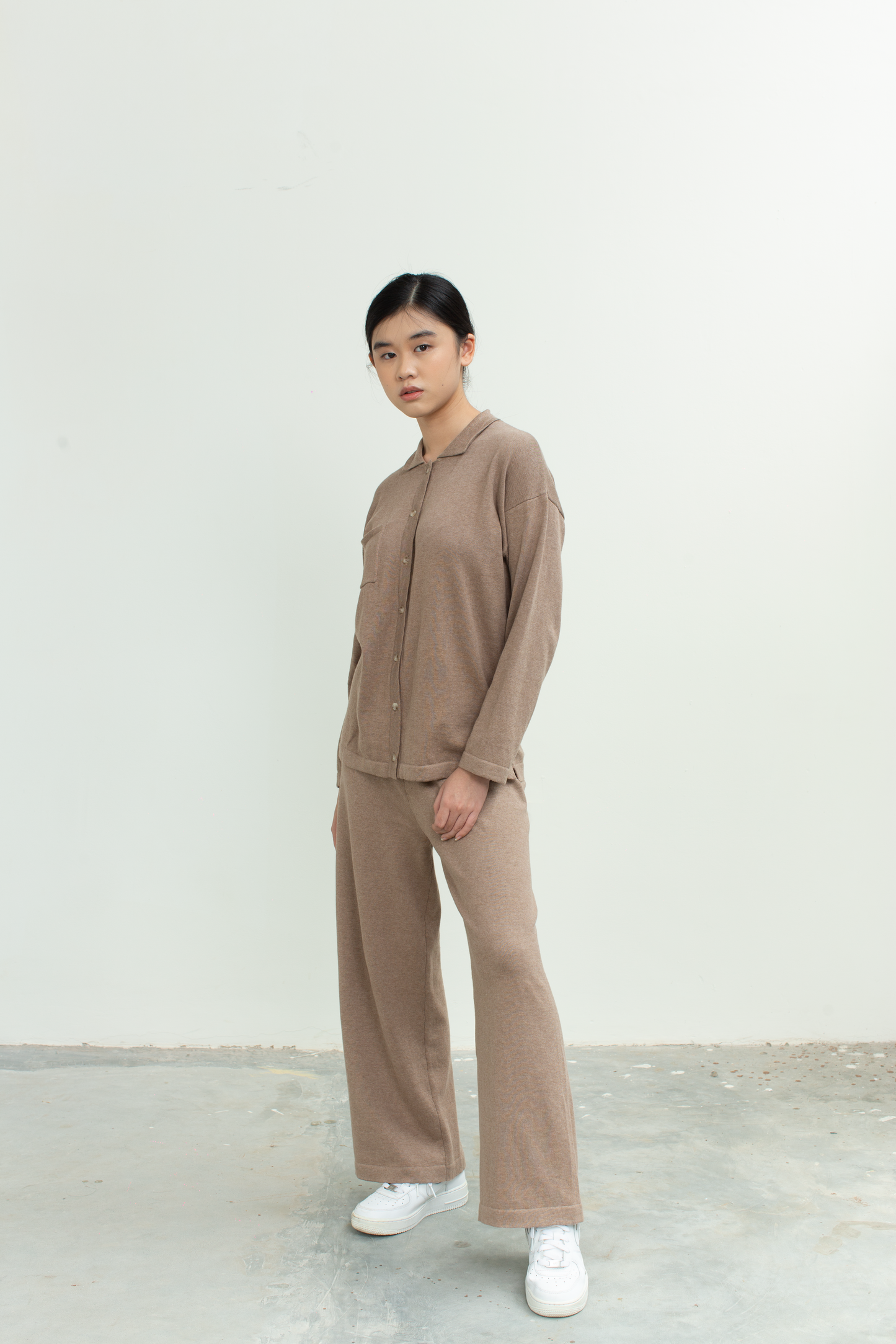 knit long sleeve shirt - brown