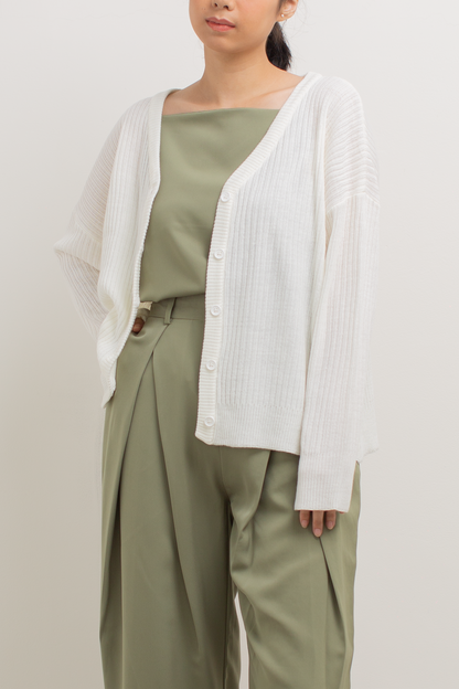 knit loose button cardigan - off white