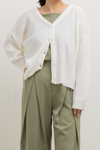 knit loose button cardigan - off white