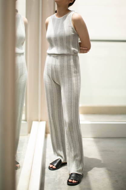 knit stripe pattern pants - grey