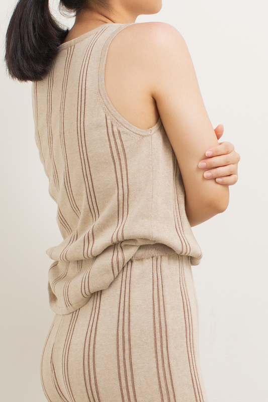 knit stripe pattern top - brown