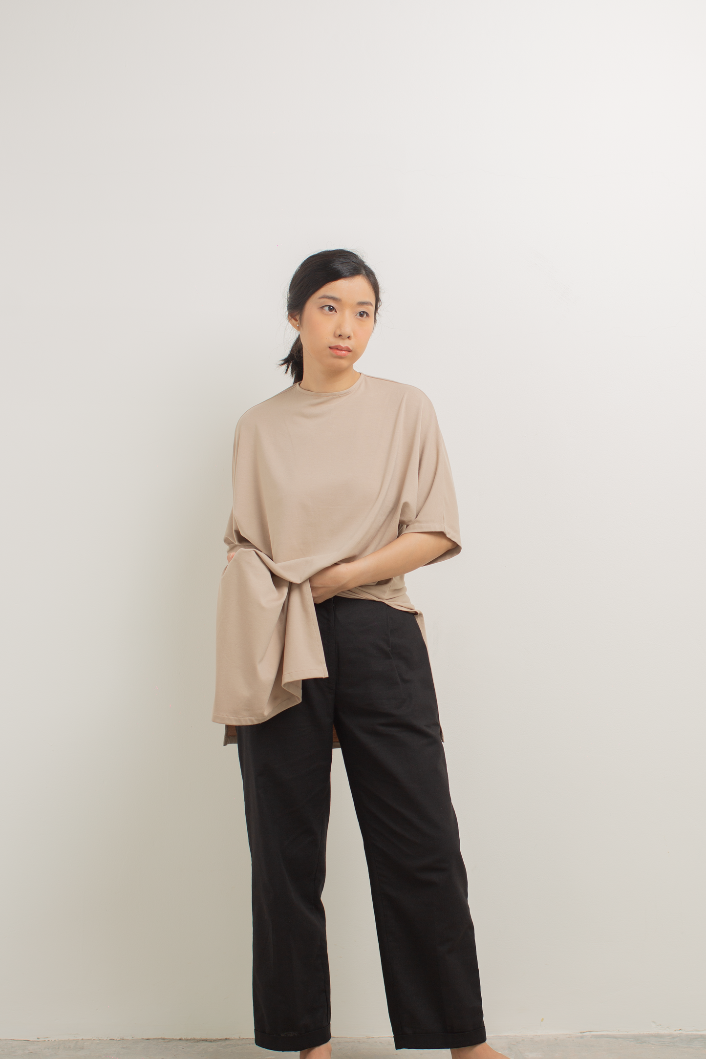 loose raglan long top - khaki