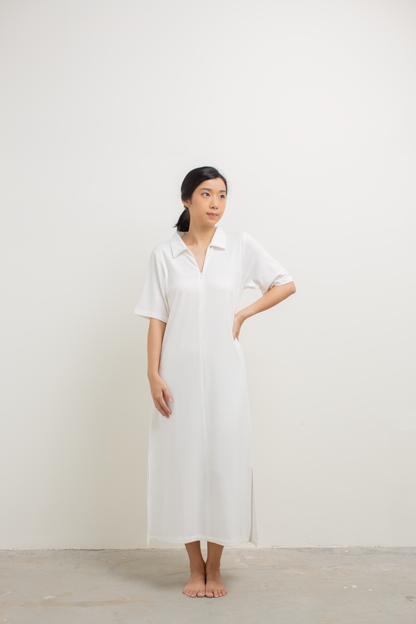 front-zip collar dress - off white