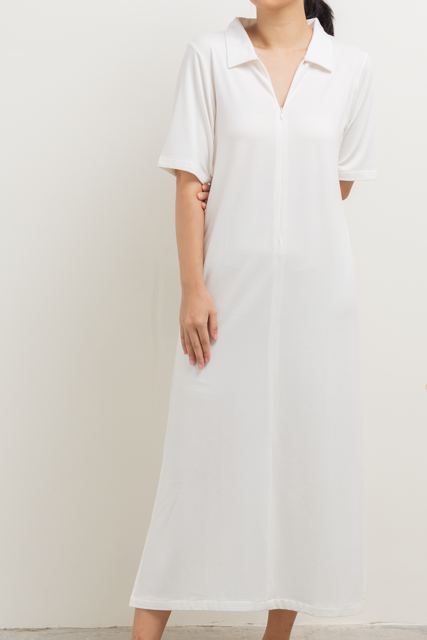 front-zip collar dress - off white