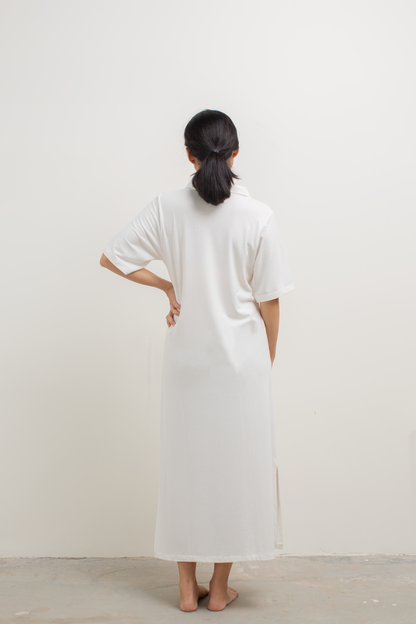 front-zip collar dress - off white