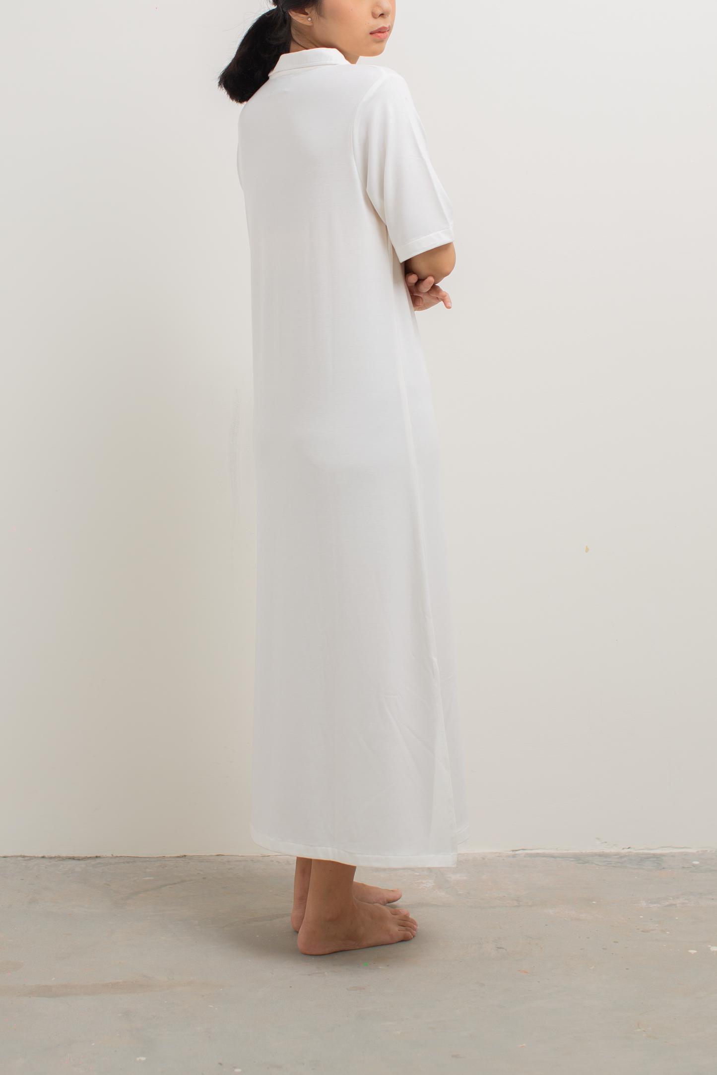 front-zip collar dress - off white