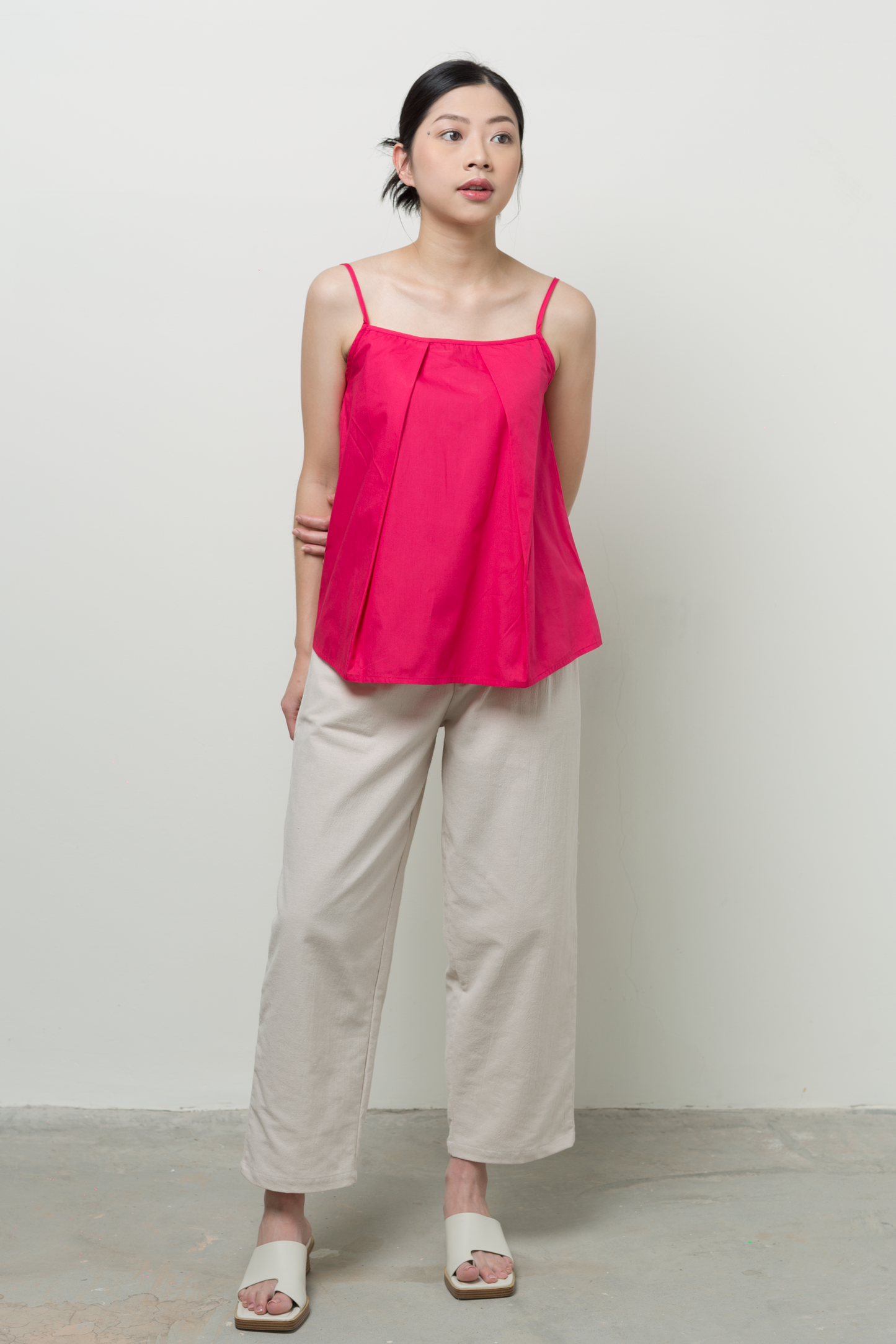 reversible fold ruche tank - magenta