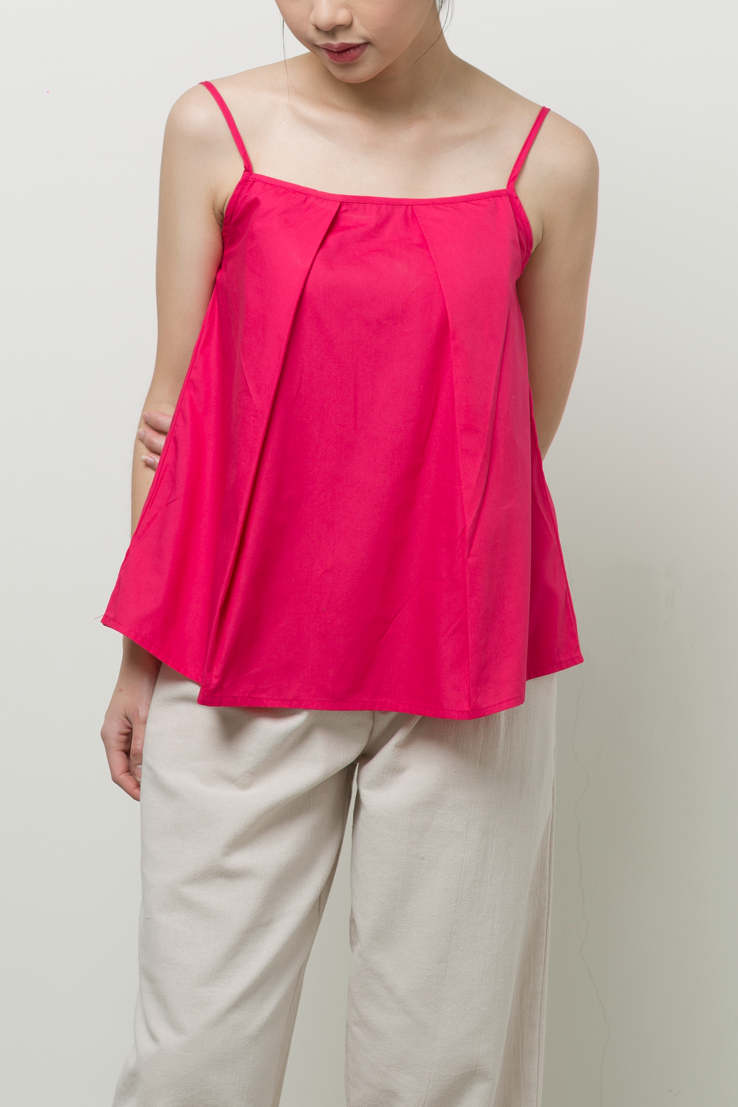 reversible fold ruche tank - magenta