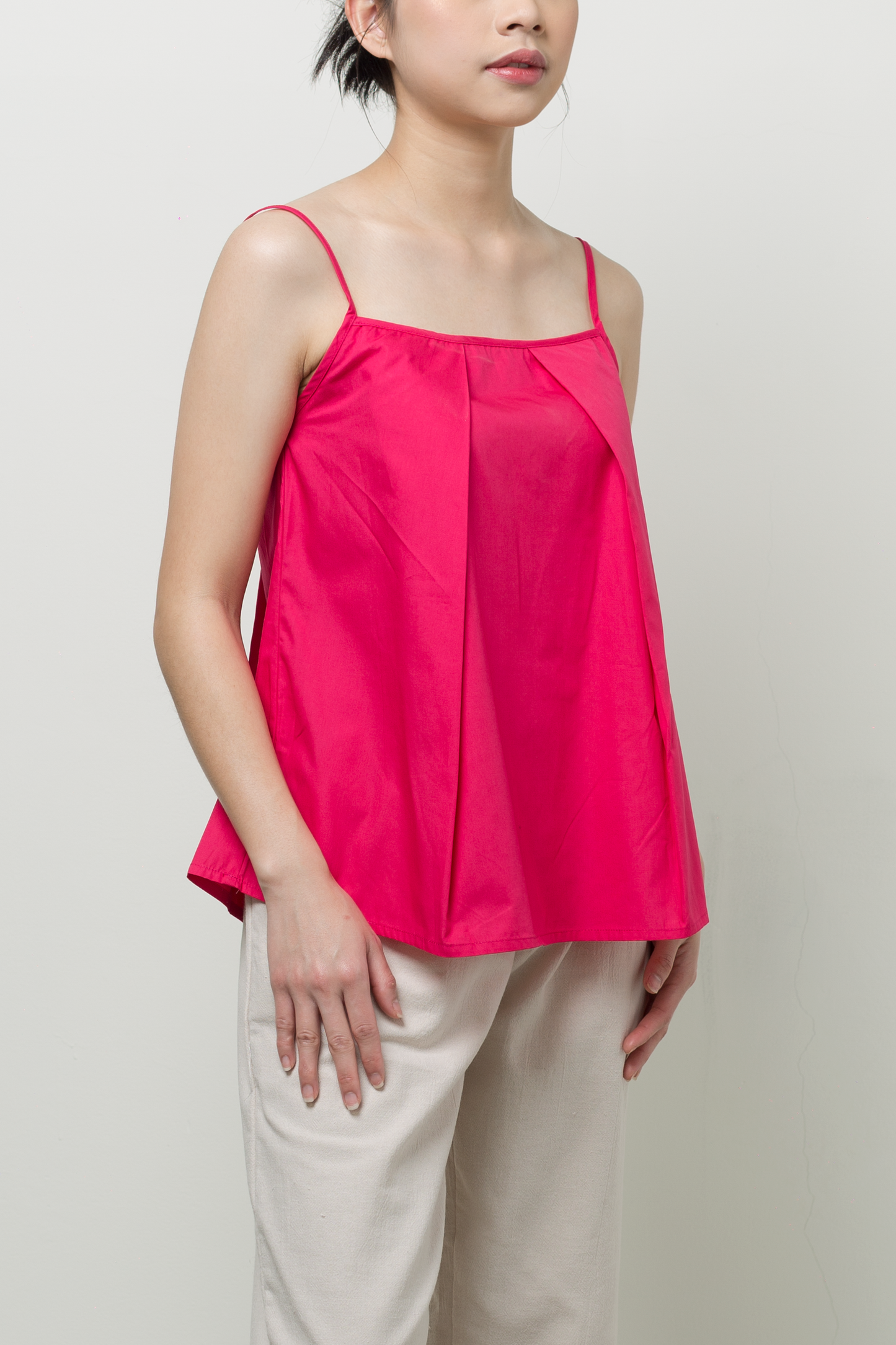 reversible fold ruche tank - magenta