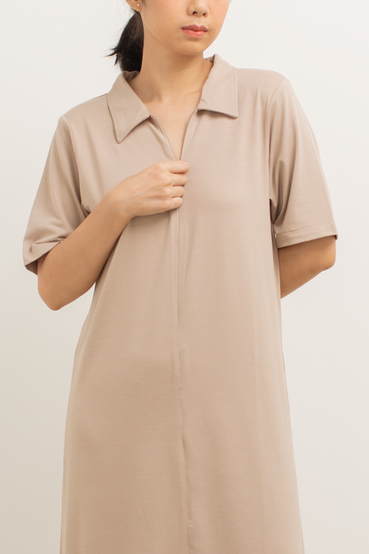 front-zip collar dress - khaki