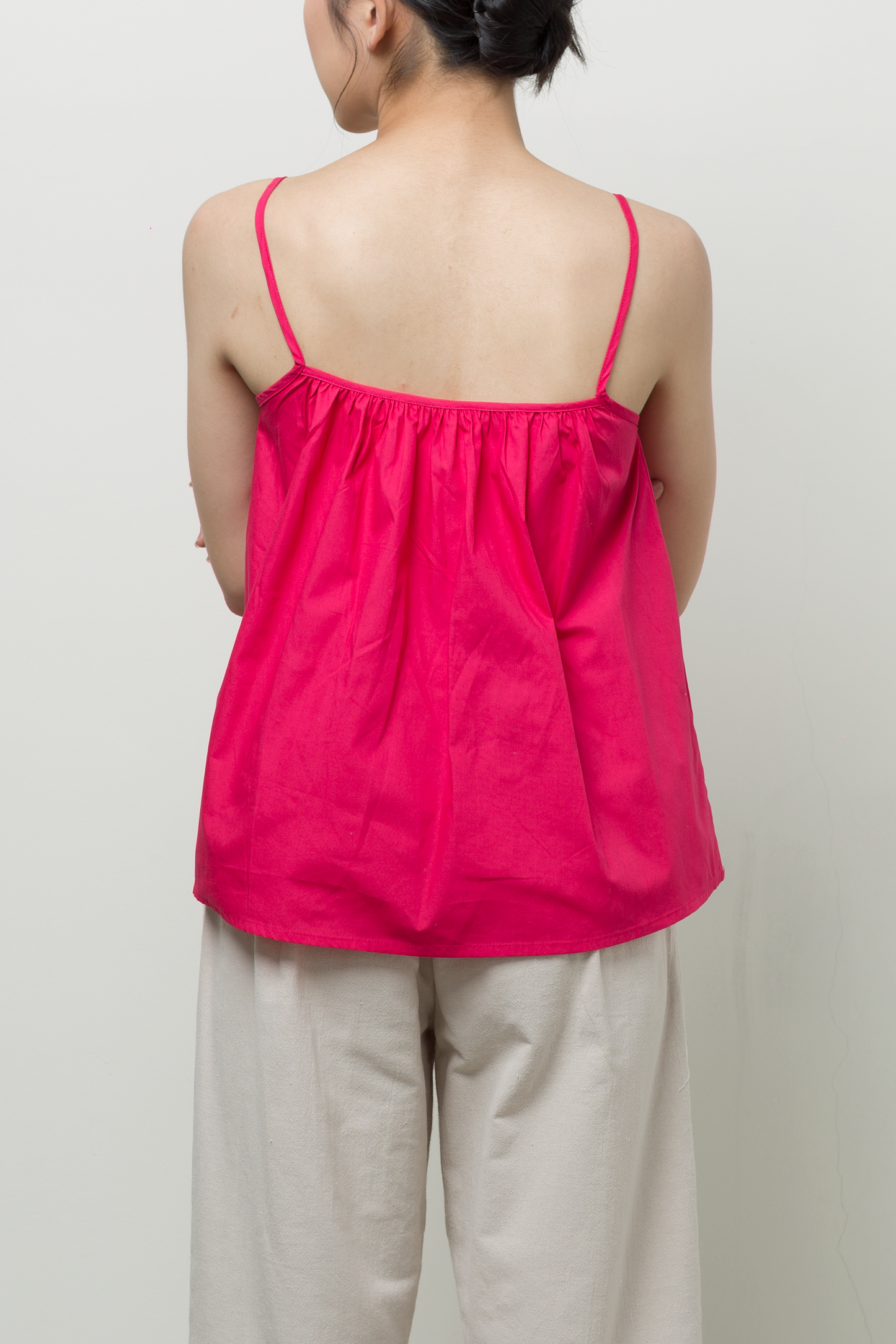 reversible fold ruche tank - magenta