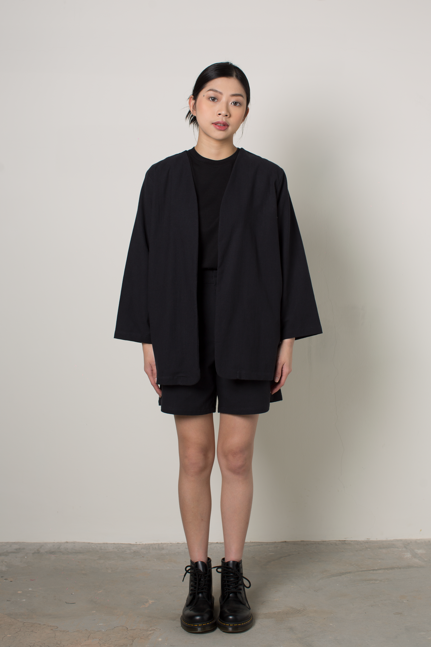 linen blend outerwear - black