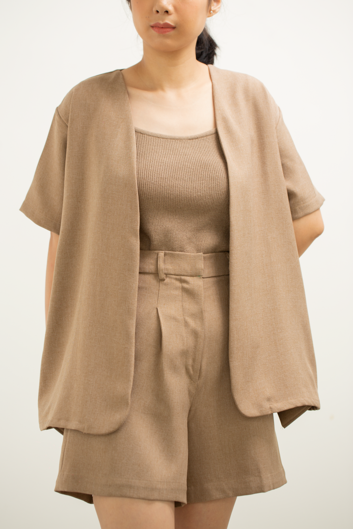 semiwool collarless blazer - brown