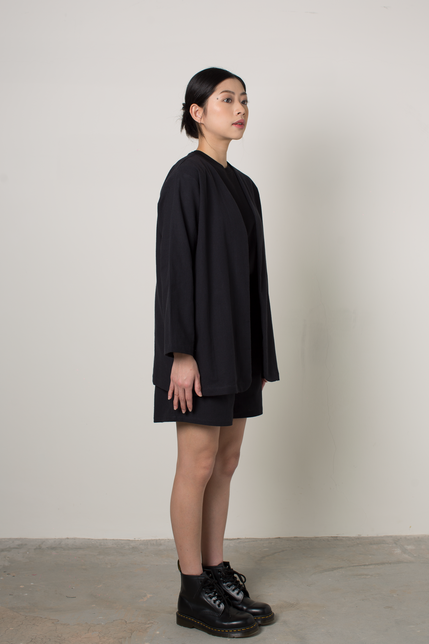 linen blend outerwear - black