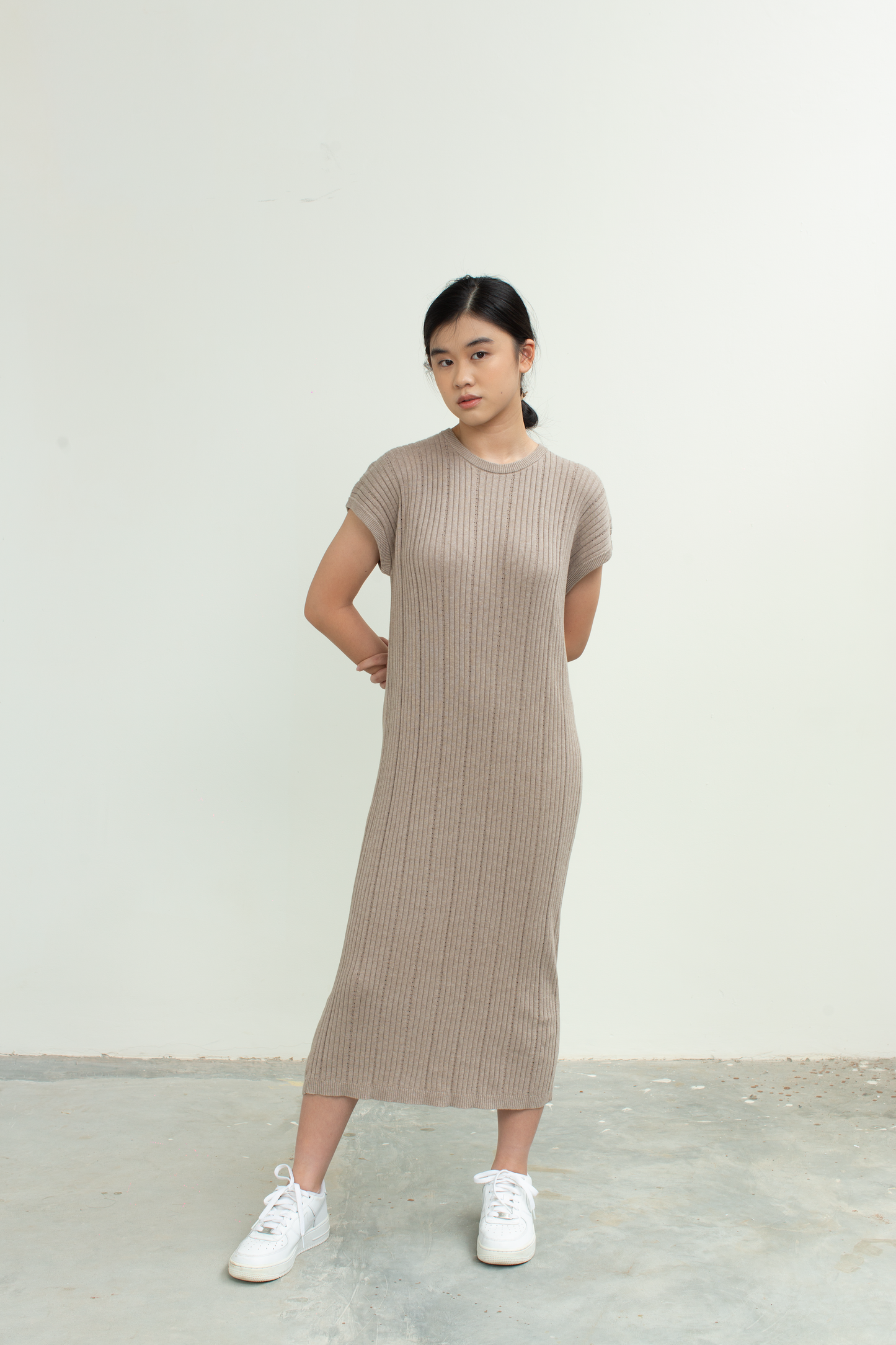 textured knit midi dress - brown