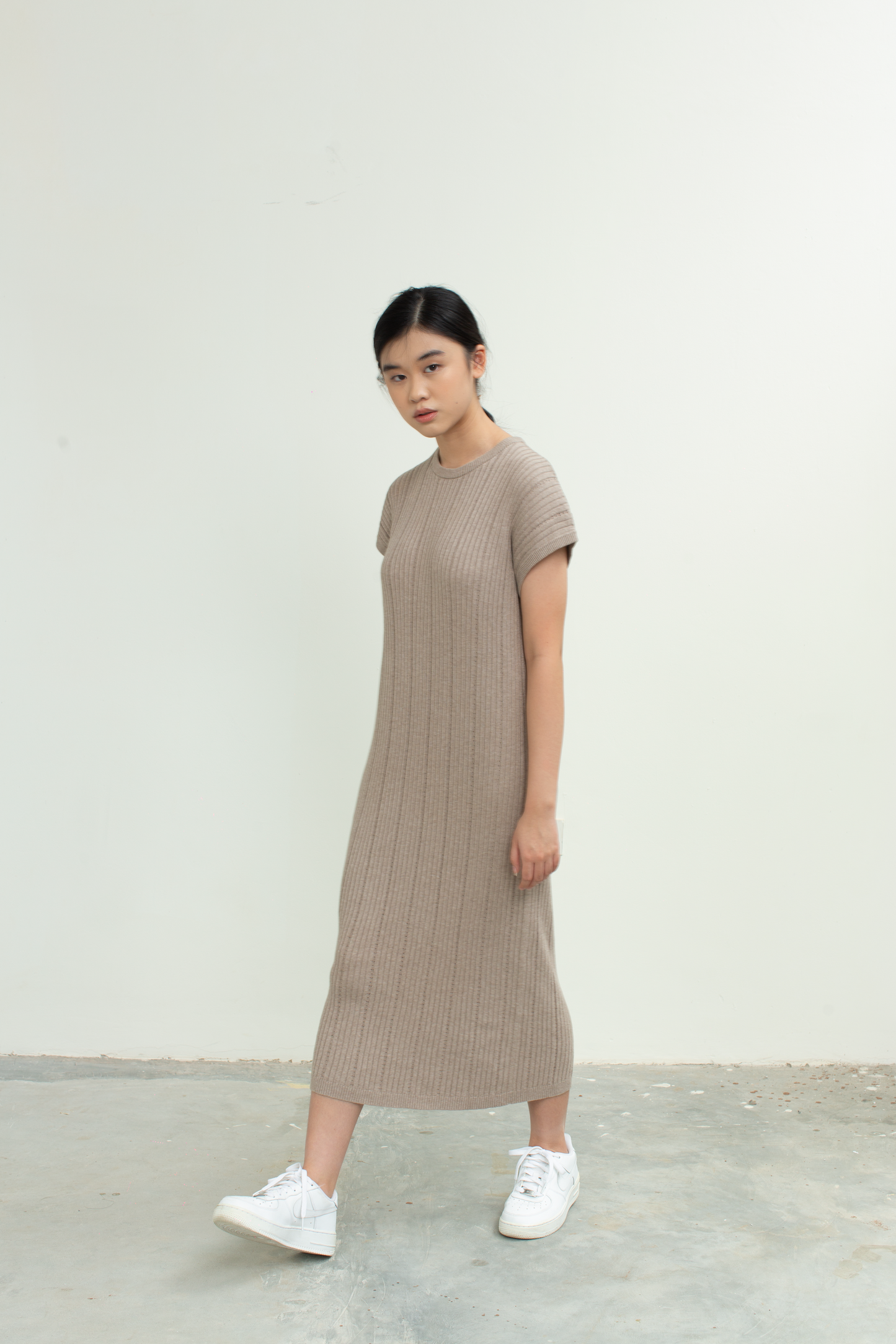 textured knit midi dress - brown