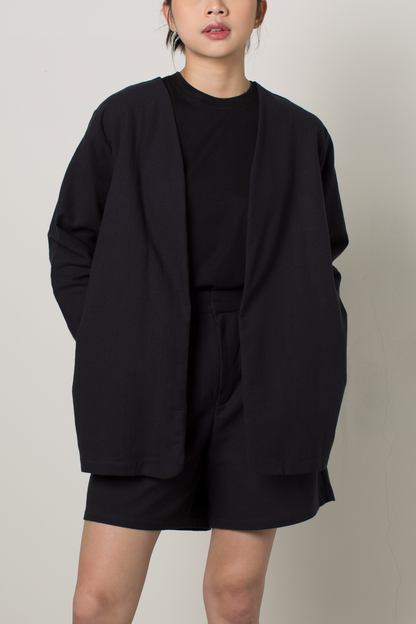 linen blend outerwear - black