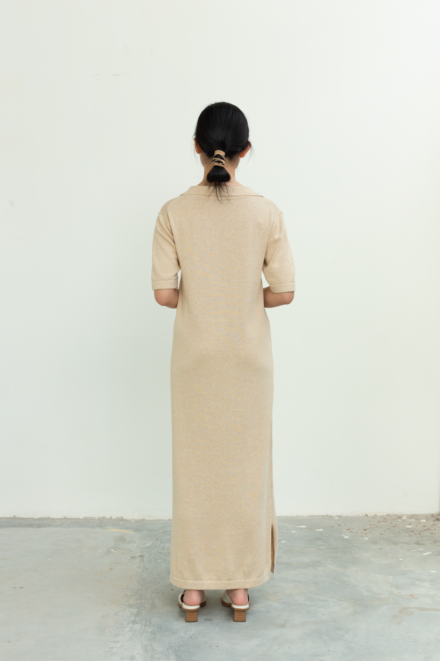 knit v-neck maxi dress - beige