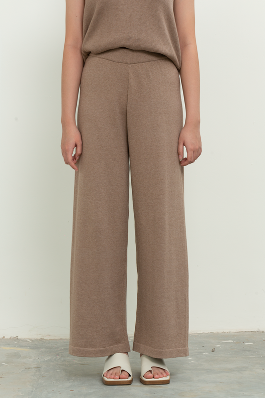 knit long pants - brown