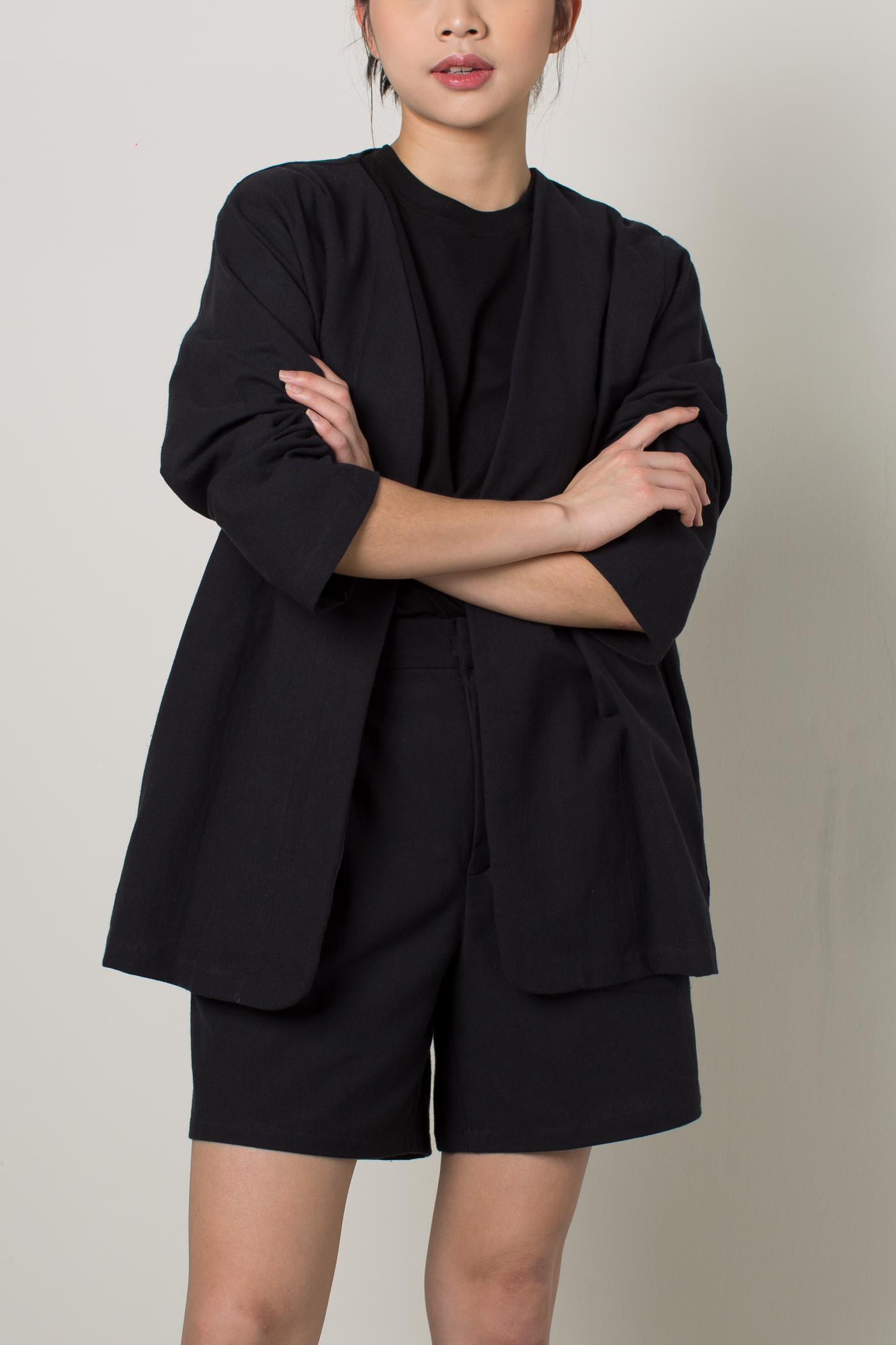 linen blend outerwear - black