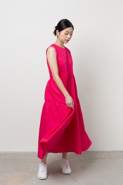 maxi tiered dress - magenta