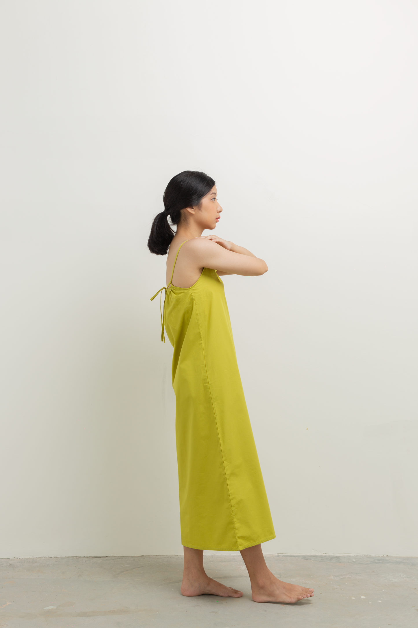 tent back tie dress - lime olive