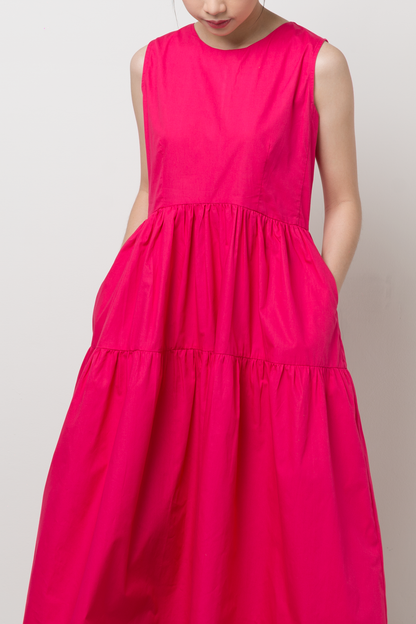 maxi tiered dress - magenta