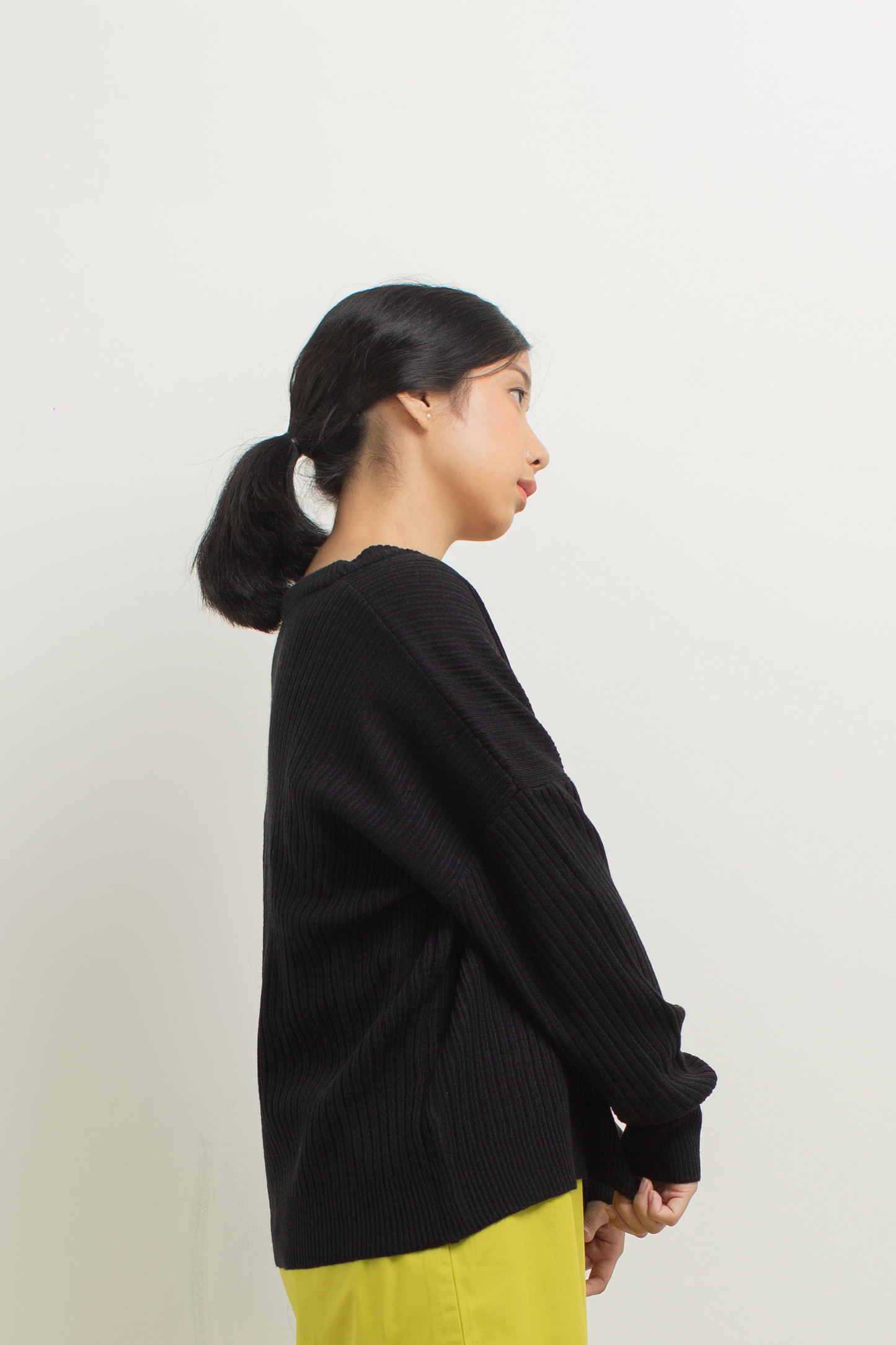 knit loose button cardigan - black