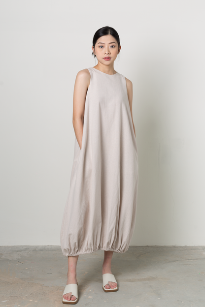 sleeveless puff dress - ecru