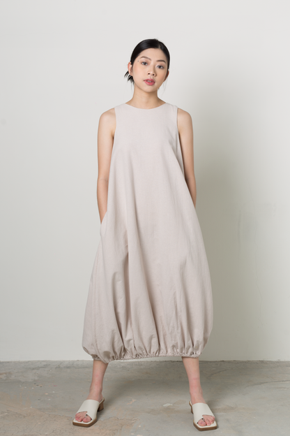 sleeveless puff dress - ecru