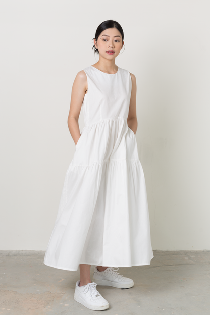 maxi tiered dress - white