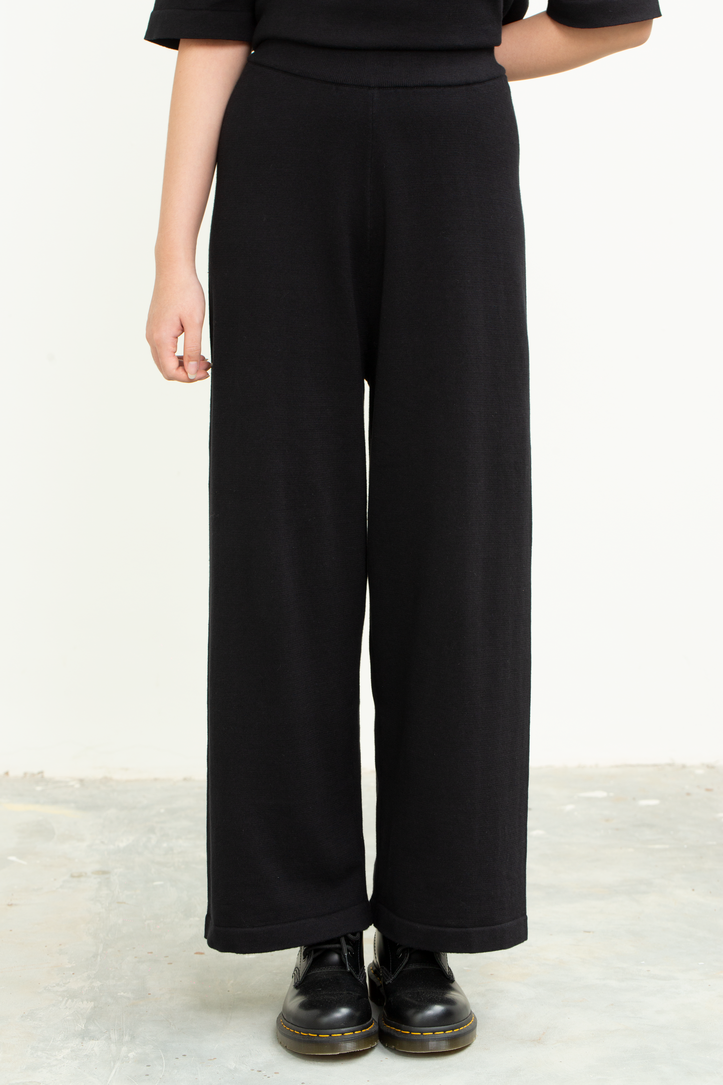 knit long pants - black